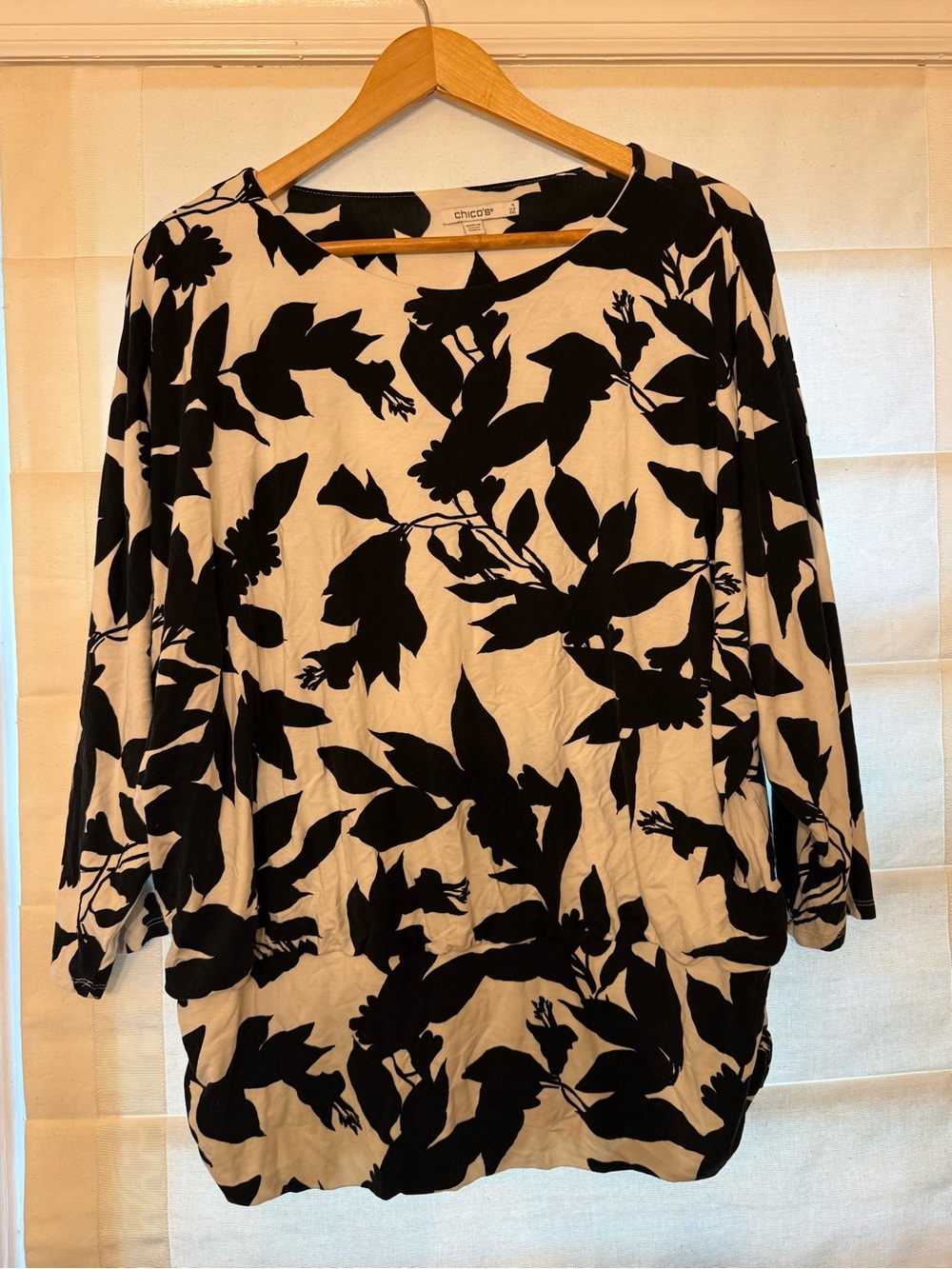 Chico's Black and White Floral Silhouette Top